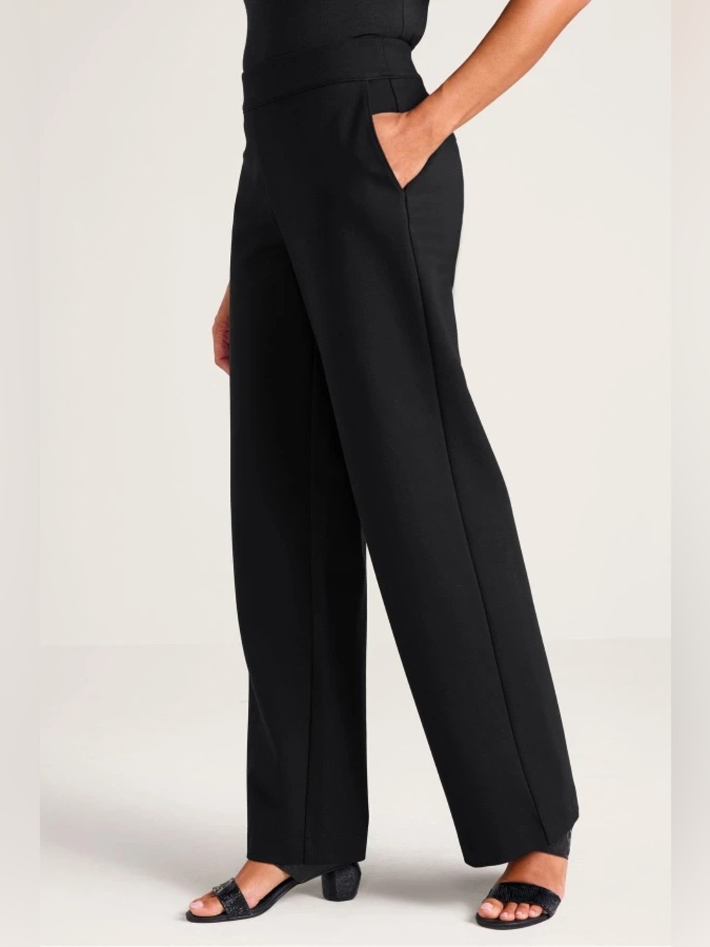 Soft Surroundings Ponte Wide Leg Pants Women’s Size M Petite Pull Ob Stretch
